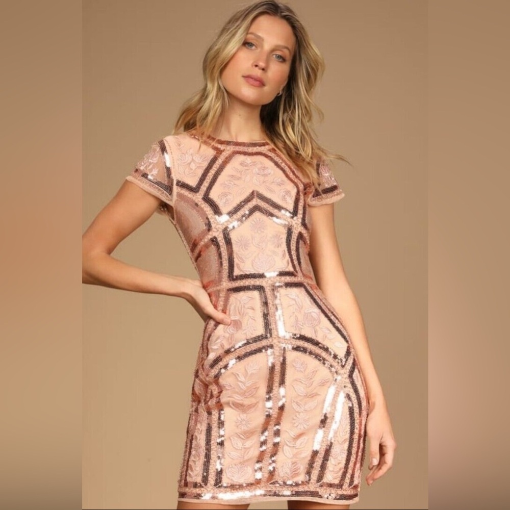 Lulu's Rose Gold Sequin Embellished Mini Dress